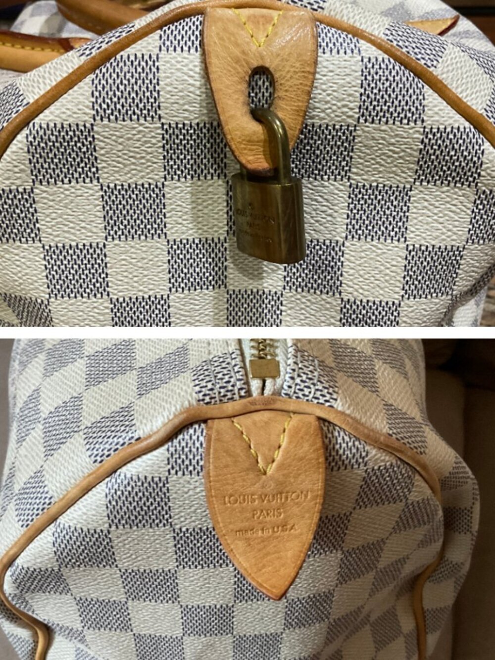 Louis Vuitton Speedy 30 Damier Azur White/Light Blue Checkered Satchel Handbag - Picture 16 of 16